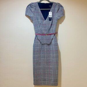 *NWT* Made in Canada Check-Print V-Neck Belted Dress (with pockets!) - Size XXS